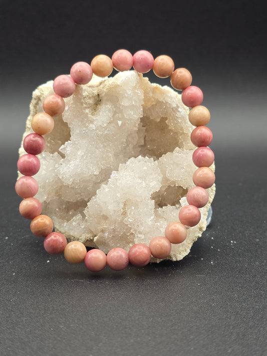 💗 Pink Rhodonite Bracelet – Heart Harmony (6mm)