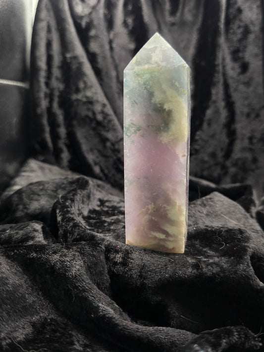 💙 Blue Moss Agate Tower – Flow & Ground (4.5 in)