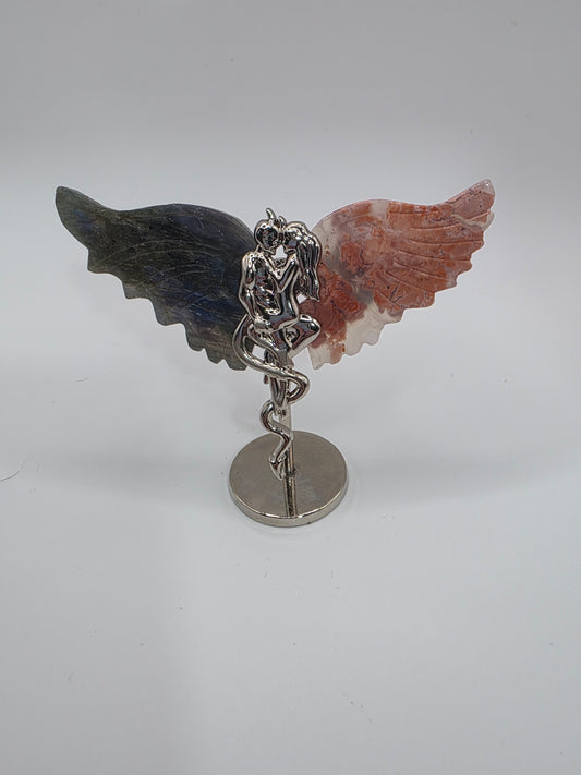 🪽 Pink Agate & Labradorite Mini Forbidden Love Wings (2.5 in)