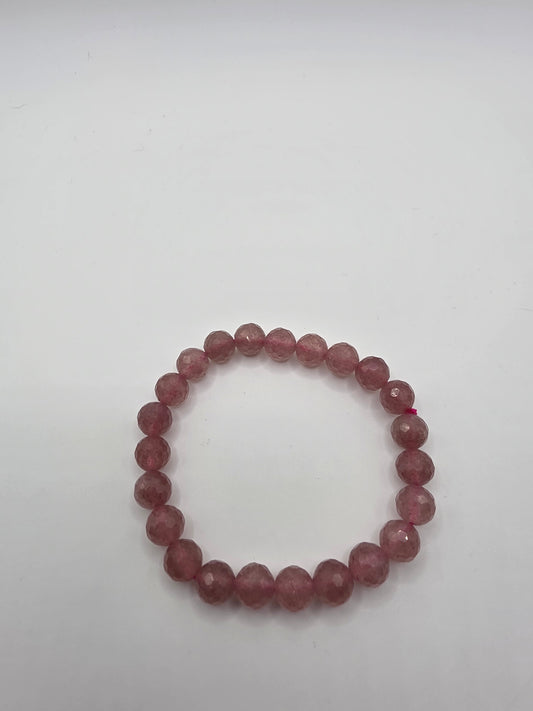 🍓 Faceted Strawberry Quartz Bracelet – Sweet Illumination (8mm)
