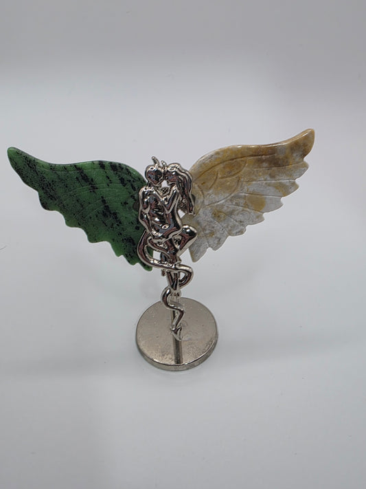 🪽 Zoisite & Yellow Calcite Mini Forbidden Love Wings (2.5 in)