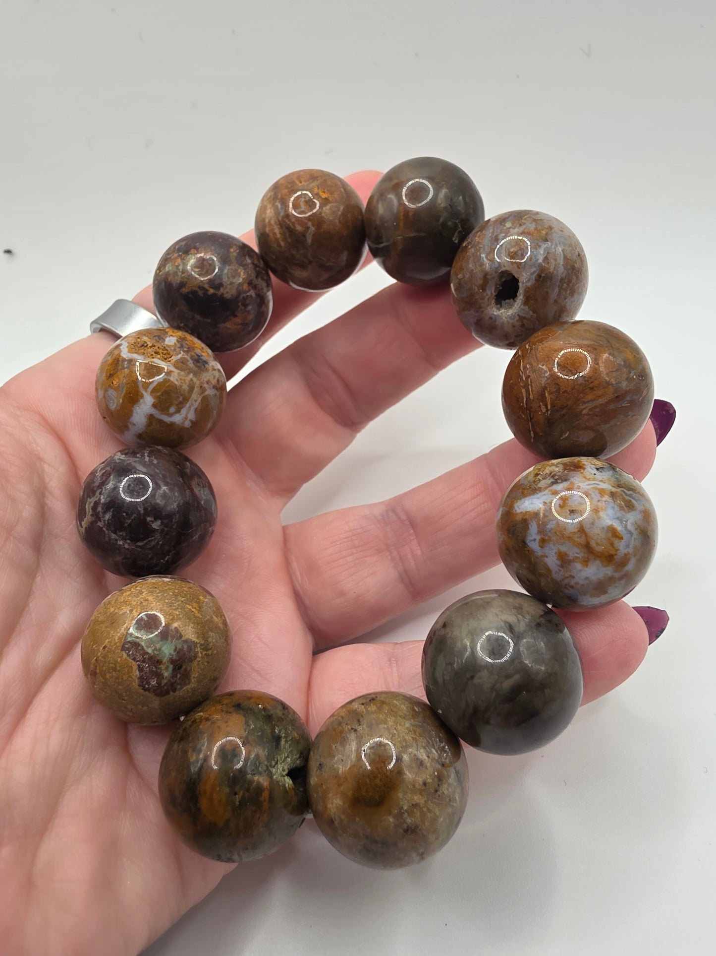 🌊 Ocean Jasper Bead Bracelet with Druzy – Sea Spirit (20mm)