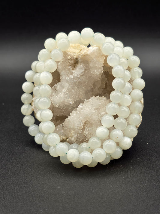 🌙 Green Moonstone Triple Wrap – Celestial Balance (6mm)